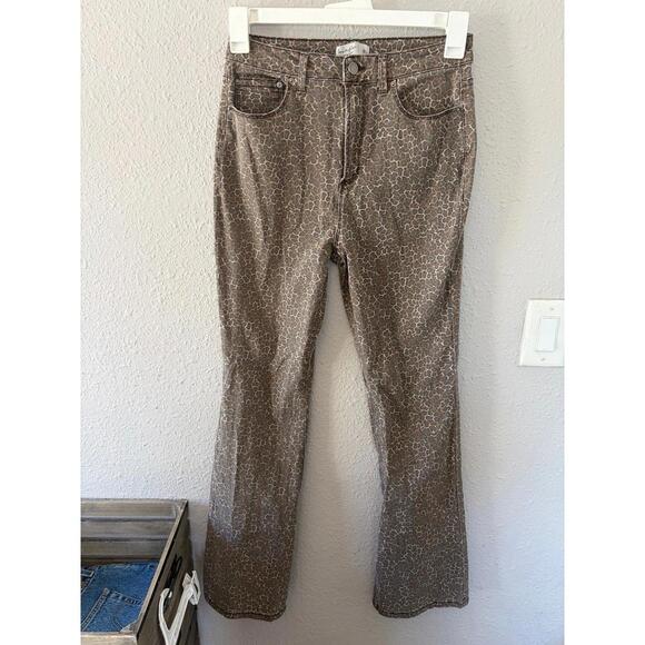 Denim - Cheetah print flare pants size 9. Inseam is 31in. Thinner denim